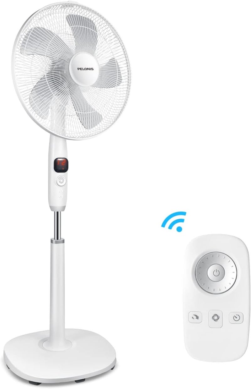 PELONIS 16" Oscillating Pedestal Fan | Standing Adjustable Fan | Ultra Quiet DC Motor | Remote Control | 3 Modes | 12-Hour Timer | High Energy Efficiency | for Bedroom Home Office - Image 1